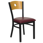 Flash Furniture HERCULES Series Black Circle Back Metal Restaurant Chair - Natural Wood Back & Burgundy Vinyl Seat-500 lb. Weight Capacity