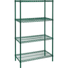 Kleton Green Epoxy Finish Wire Shelving, 4 Shelves, 24"D x 63"H, Starter, 48"W-Depth: 24"