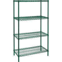 Kleton Green Epoxy Finish Wire Shelving, 4 Shelves, 24"D x 63"H, Starter, 48"W-Depth: 24"