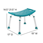 Flash Furniture HERCULES Series Adjustable Teal Bath & Shower Chair with Non-slip Feet-Sanitize with water based cleaner