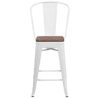Flash Furniture - Tabouret à hauteur de comptoir de 24 po en métal blanc avec dossier et siège en bois-Taille du siège: 12 po larg. X 12 po prof.