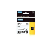 Dymo Rhino Industrial Vinyl Adhesive Labels, 1" x 18', Black Print on White-Vinyl labels offer moisture, chemical and UV resistance, making them ideal for labeling both indoors and outdoors