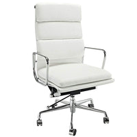 Nicer Furniture Soft Pad Low Back Management Chair - White-High back with thick padded top grain Italian leather cushions for optimized comfort.