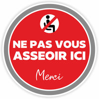 Eddie's Vinyl "Ne pas vous asseoir ici" Social Distancing Decal - 7.5" Diameter - French-Easy to understand graphics and messaging