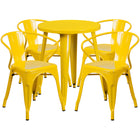 Ensemble avec table ronde en métal jaune et 4 sièges à bras ajourés, intérieur/extérieur, 24 po (CH-51080TH-4-18ARM-YL-GG)-Ensembles pour l’intérieur et l’extérieur