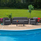 Flash Furniture Dark Gray Faux Rattan Sofa with All-Weather Light Gray Cushions-Dark Gray Frame Finish