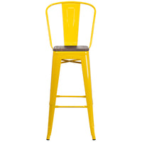 Flash Furniture 30" High Metal Barstool with Back & Wood Seat - Yellow-Set of 4 Bistro Style Bar Stools