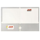 JAM Paper Glossy 2 Pocket 3 Hole Punched Folders, Silver, 50 Pack-Capacity: 200 sheets