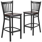 Flash Furniture HERCULES Series Black Vertical Back Metal Restaurant Barstool - Walnut Wood Seat - 2 Pack-Vertical Back Design