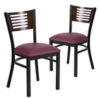 Flash Furniture HERCULES Series Black Slat Back Metal Restaurant Chair - Walnut Wood Back & Burgundy Vinyl Seat - 2 Pack-Walnut Wood Slat Back Design