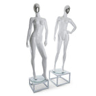 Can-Bramar Adult Female Abstract Mannequin - Glass Base - Glossy White Body/ Silver Face (RPFF-2)-Made of Fiberglass