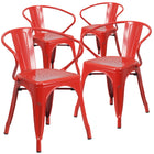 Flash Furniture Commercial Grade Metal Indoor-Outdoor Chair with Arms - Red-Stack Quantity: 8