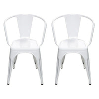 Nicer Furniture Stackable Industrial Tolix A Style Armchair - White - 4 Pack-Indoor/Outdoor Arm Chair