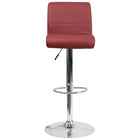Tabouret de bar contemporain en vinyle bourgogne à hauteur réglable avec siège roulé et base en chrome-Ensemble de 2 tabourets de style contemporain