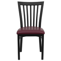 Chaise de restaurant de la série HERCULES en métal noir à dossier type de maison d'école - Siège en vinyle bourgogne-Ensemble de 2 chaises de salle à manger en métal