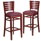 Flash Furniture Darby Series Slat Back Mahogany Wood Restaurant Barstools with Burgundy Vinyl Seat - 2 Pack-800 lb. Weight Capacity
