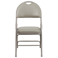 Flash Furniture HERCULES Series Ultra-Premium Triple Braced Vinyl Metal Folding Chair with Easy-Carry Handle - Grey-Padded Metal Folding Chair