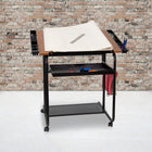 Flash Furniture Adjustable Drawing & Drafting Table with Black Frame & Dual Wheel Casters-Bottom Shelf: 23.75"W x 11.75"D x 3"H