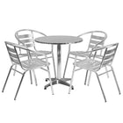 Flash Furniture 27.5" Round Aluminum Indoor-Outdoor Table Set with 4 Slat Back Chairs-Table and Chair Set