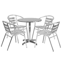 Flash Furniture 27.5" Round Aluminum Indoor-Outdoor Table Set with 4 Slat Back Chairs-Table and Chair Set