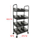 FuTECH 4-Tier Rack Metal Mesh Basket Shelves - 21-1/2"W x 46-1/2"H x 12"D - Black-21.5"W x 46.5"H x 12"D