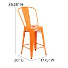 Flash Furniture Commercial Grade 24" High Orange Metal Indoor-Outdoor Counter Height Stool with Back-Designed for Indoor or Outdoor Use
