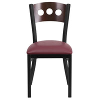 Flash Furniture - Chaise de restaurant de la série HERCULES en métal noir - dossier en bois de noyer, siège en vinyle bourgogne-Ensemble de 2 chaises de salle à manger en métal