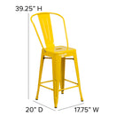Flash Furniture Commercial Grade 24" High Metal Indoor-Outdoor Counter Height Stool with Back - Yellow-Designed for Indoor or Outdoor Use