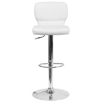 Flash Furniture Contemporary Vinyl Adjustable Height Barstool with Vertical Stitch Back & Chrome Base - White-Contemporary Style Stool