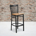 Flash Furniture HERCULES Series Black School House Back Metal Restaurant Barstool - Natural Wood Seat - 2 Pack-Welded Joint Assembly
