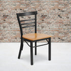 Chaise de restaurant de la série HERCULES en métal noir avec dossier échelle à trois lattes - Siège en bois naturel-Assemblage soudé