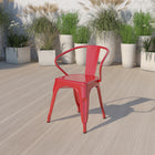 Flash Furniture Commercial Grade Metal Indoor-Outdoor Chair with Arms - Red-Cross Brace under seat provides extra stability