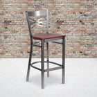 Flash Furniture HERCULES Series Clear Coated "X" Back Metal Restaurant Barstool - Cherry Wood Seat-.625'' Thick Plywood Seat