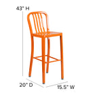 Tabouret de bar de qualité commerciale en métal orange de 30 po de hauteur pour l'intérieur et l'extérieur-Conçu pour une utilisation intérieure ou extérieure