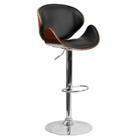 Nicer Furniture Faux Leather Bentwood Adjustable Bar Stool - Black Leather-High back support