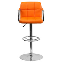 Flash Furniture Contemporary Orange Quilted Vinyl Adjustable Height Barstool with Arms & Chrome Base-Contemporary Style Stool