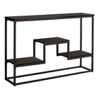 Monarch Specialties 3582 Accent Table - 48"L/Espresso/Black Metal Hall Console-Multi-tier console table featuring a long, rectangular tabletop and 3 storage shelves in a dark brown espresso finish