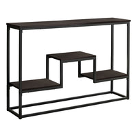 Monarch Specialties 3582 Accent Table - 48"L/Espresso/Black Metal Hall Console-Multi-tier console table featuring a long, rectangular tabletop and 3 storage shelves in a dark brown espresso finish