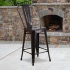 Flash Furniture Commercial Grade 24" High Black-Antique Gold Metal Indoor-Outdoor Counter Height Stool with Back-Lightweight Design