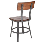 Flash Furniture Flint Series Rustic Walnut Restaurant Chair with Wood Seat & Back & Grey Powder Coat Frame-1" Thick Rustic Walnut Beechwood Seat