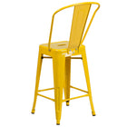 Flash Furniture 24" High Metal Indoor-Outdoor Counter Height Stool with Back - Yellow-Curved Back with Vertical Slat
