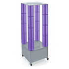 Azar Displays 20"W x 64"H x 20"D Multi-Tower Pegboard Floor Display with Revolving Base. Translucent Purple (700228-PUR)-Includes four revolving towers measuring 4" W x 48" H & Acrylic Sign Holder strip and stands on a 20" W x 16" H Metal Revolving Base with Wheels.