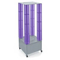 Azar Displays 20"W x 64"H x 20"D Multi-Tower Pegboard Floor Display with Revolving Base. Translucent Purple (700228-PUR)-Includes four revolving towers measuring 4" W x 48" H & Acrylic Sign Holder strip and stands on a 20" W x 16" H Metal Revolving Base with Wheels.
