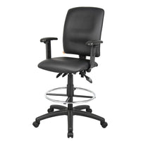 Nicer Interior Multi-Function PU Drafting Chair - Adjustable Arms - Black-Upholstered in Black Leather Plus