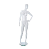 Can-Bramar Adult Female Abstract Mannequin - Glass Base - Glossy White (RPFA-7)-Removable Arms, One leg and the Torso at the Hip