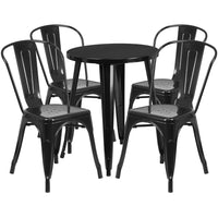 Table ronde de 24 po en métal avec 4 chaises à café, intérieur/extérieur, noir (CH-51080TH-4-18CAFE-BK-GG)-Table à café en métal
