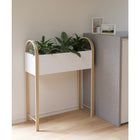 Umbra Grove Storage & Planter - White/Natural-Made of rust-proof powder-coated metal, this elevated planter box has natural-finish ashwood legs