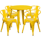 30'' Round Yellow Metal Indoor-Outdoor Table Set with 4 Arm Chairs (CH-51090TH-4-18ARM-YL-GG)-Indoor Outdoor Sets