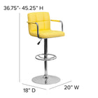Flash Furniture Contemporary Quilted Vinyl Adjustable Height Barstool with Arms & Chrome Base - Yellow-Height Adjustable Seat with Gas Lift