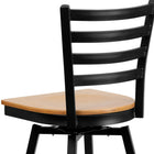 Flash Furniture HERCULES Series Black Ladder Back Swivel Metal Barstool - Natural Wood Seat-.625" Thick Plywood Seat